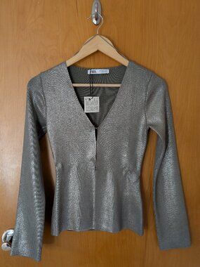 Zara silver metallic thread cardigan - Size S